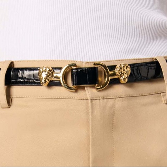 Maje Burgundy Croc-Embossed Belt with Gold Details